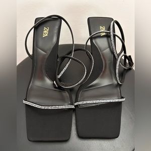 Zara Heeled sandals with Rhinestone Straps NWOT